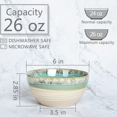 Bosmarlin Ceramic Soup Bowl Set of 4, 26 Oz, 6 Inch Stoneware Cereal Bowl for Oatmeal, Salad, Dishwasher and Microwave Safe, Reactive Glaze (Green, 6 in)