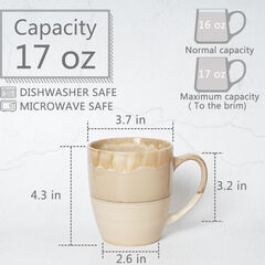 Bosmarlin Ceramic Coffee Mug Set of 4, 16 Oz, Tea Cups, Dishwasher and Microwave Safe, Reactive Glaze (Brown Gray)