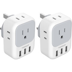 TESSAN US to UK Plug Type G Adapter, 4 American Outlets 3 USB,  2 Pack 