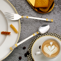 Joseph Sedgh Italia Almafi 20 Piece Premium Flatware Serving Set, Service for 4, Double Mirror Polished 3mm 18/10 Stainless Steel with 24K Gold Accents