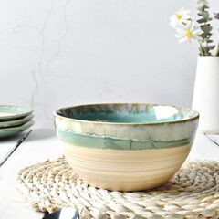 Bosmarlin Ceramic Soup Bowl Set of 4, 26 Oz, 6 Inch Stoneware Cereal Bowl for Oatmeal, Salad, Dishwasher and Microwave Safe, Reactive Glaze (Green, 6 in)