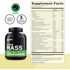 Optimum Nutrition Serious Mass, Weight Gainer Protein Powder with Creatine, Vanilla, 6.lb