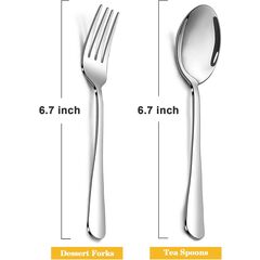 SANTUO Stainless Steel Teaspoon and Dessert Forks Set, Stainless Steel Silverware set of 8, Mirror Polished & Dishwasher Safe