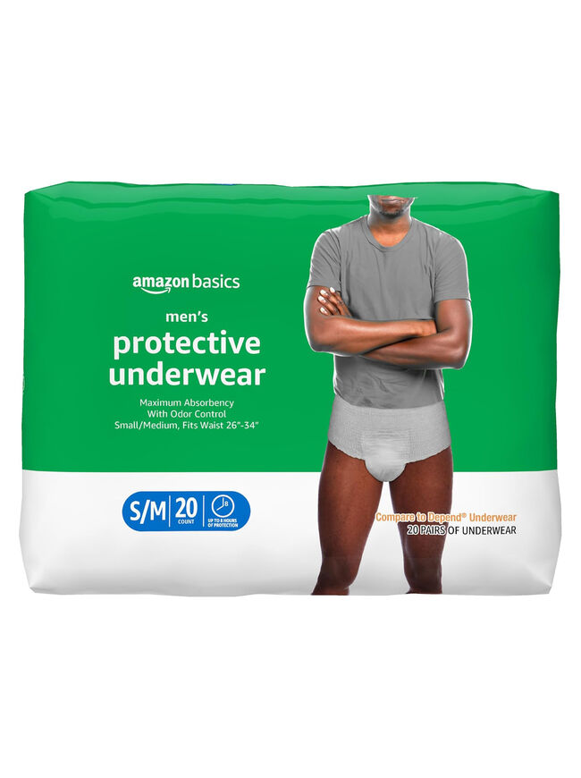 Amazon Basics Incontinence Underwear for Men, Maximum Absorbency, Small/Medium, 20 Count (3 Pack)