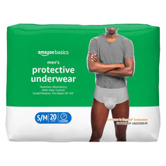 Amazon Basics Incontinence Underwear for Men, Maximum Absorbency, Small/Medium, 20 Count (3 Pack)