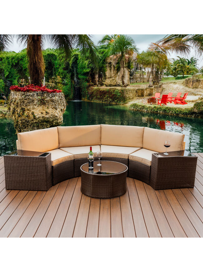 4 Piece Patio Conversation Semi Circle Sofa Set