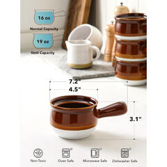 LE TAUCI French Onion Soup Bowls, 16 Ounces Ceramic Soup Bowls with Handles for Soup, Cereal, Chilli, Beef Stew, Soup Crocks Oven Safe and Stackable, Set of 4