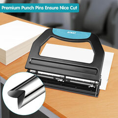 AFMAT Heavy Duty 3 Hole Punch, 50-Sheet, 50% Reduced Effort, Adjustable Two & Three Hole Punch, Metal Paper Puncher w/Large Chip Tray, Metal Paper Guide, Black (NO BOX)