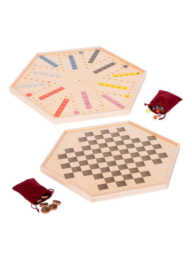 American Made Wooden Toy Aggravation Marble Game & 4-Way Checkers