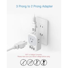 TESSAN US to Japan Plug Adapter 2 Pack, 2 Prong to 3 Prong Outlet Adapter with 4 AC and 3 USB Charger, Type A Travel Power Adaptor for USA to Japanese Tokyo Canada Mexico Philippines Peru China Colombia