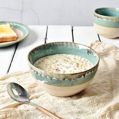 Bosmarlin Ceramic Soup Bowl Set of 4, 26 Oz, 6 Inch Stoneware Cereal Bowl for Oatmeal, Salad, Dishwasher and Microwave Safe, Reactive Glaze (Green, 6 in)