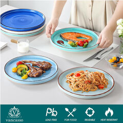 vancasso Bonita 10.5 Inch Dinner Plates, Ceramic Dinner Plate Set, Dinner Plates Set of 6, Large Dinnerware Plates for Kitchen, Microwave, Oven and Dishwasher Safe, Blue