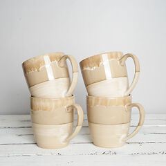 Bosmarlin Ceramic Coffee Mug Set of 4, 16 Oz, Tea Cups, Dishwasher and Microwave Safe, Reactive Glaze (Brown Gray)