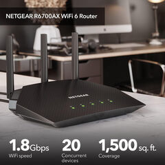 NETGEAR 4-Stream WiFi 6 Router (R6700AX) – Security Features, AX1800 Wireless Speed (Up to 1.8 Gbps), Covers up to 1,500 sq. ft., 20 devices