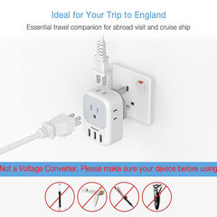 TESSAN US to UK Plug Type G Adapter, 4 American Outlets 3 USB,  2 Pack 