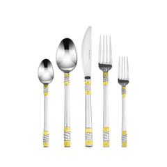 Joseph Sedgh Italia Almafi 20 Piece Premium Flatware Serving Set, Service for 4, Double Mirror Polished 3mm 18/10 Stainless Steel with 24K Gold Accents
