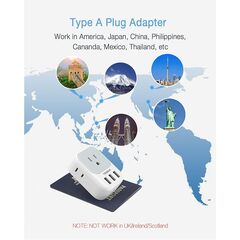 TESSAN US to Japan Plug Adapter 2 Pack, 2 Prong to 3 Prong Outlet Adapter with 4 AC and 3 USB Charger, Type A Travel Power Adaptor for USA to Japanese Tokyo Canada Mexico Philippines Peru China Colombia