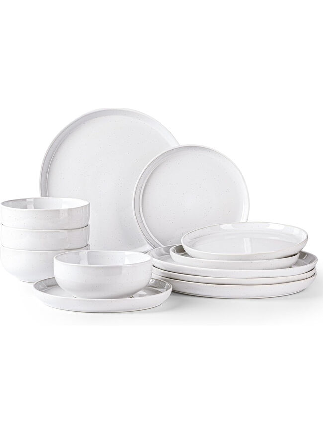 GBHOME Ceramic Dinnerware Set for 4, 12pcs Stoneware Plates and Bowls Sets, Handmade Chip and Scratch Resistant Dishes Set, Dishwasher & Microwave Safe