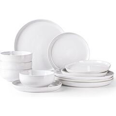 GBHOME Ceramic Dinnerware Set for 4, 12pcs Stoneware Plates and Bowls Sets, Handmade Chip and Scratch Resistant Dishes Set, Dishwasher & Microwave Safe