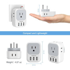 TESSAN US to UK Plug Type G Adapter, 4 American Outlets 3 USB,  2 Pack 