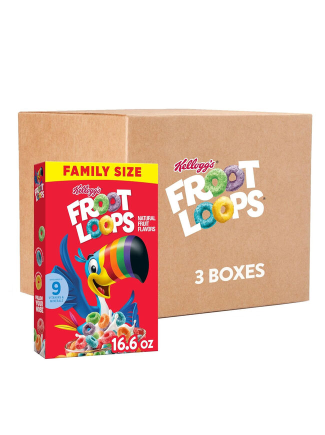 Kellogg’s Froot Loops Breakfast Cereal, Kids Cereal, Family Breakfast, Family Size, Original (3 Boxes)